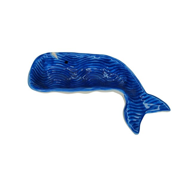 Mudpie Blue Whale Ceramic Trinket Dish, Nut, Coin Dish, Wave Pattern Nautical - Picture 2 of 3